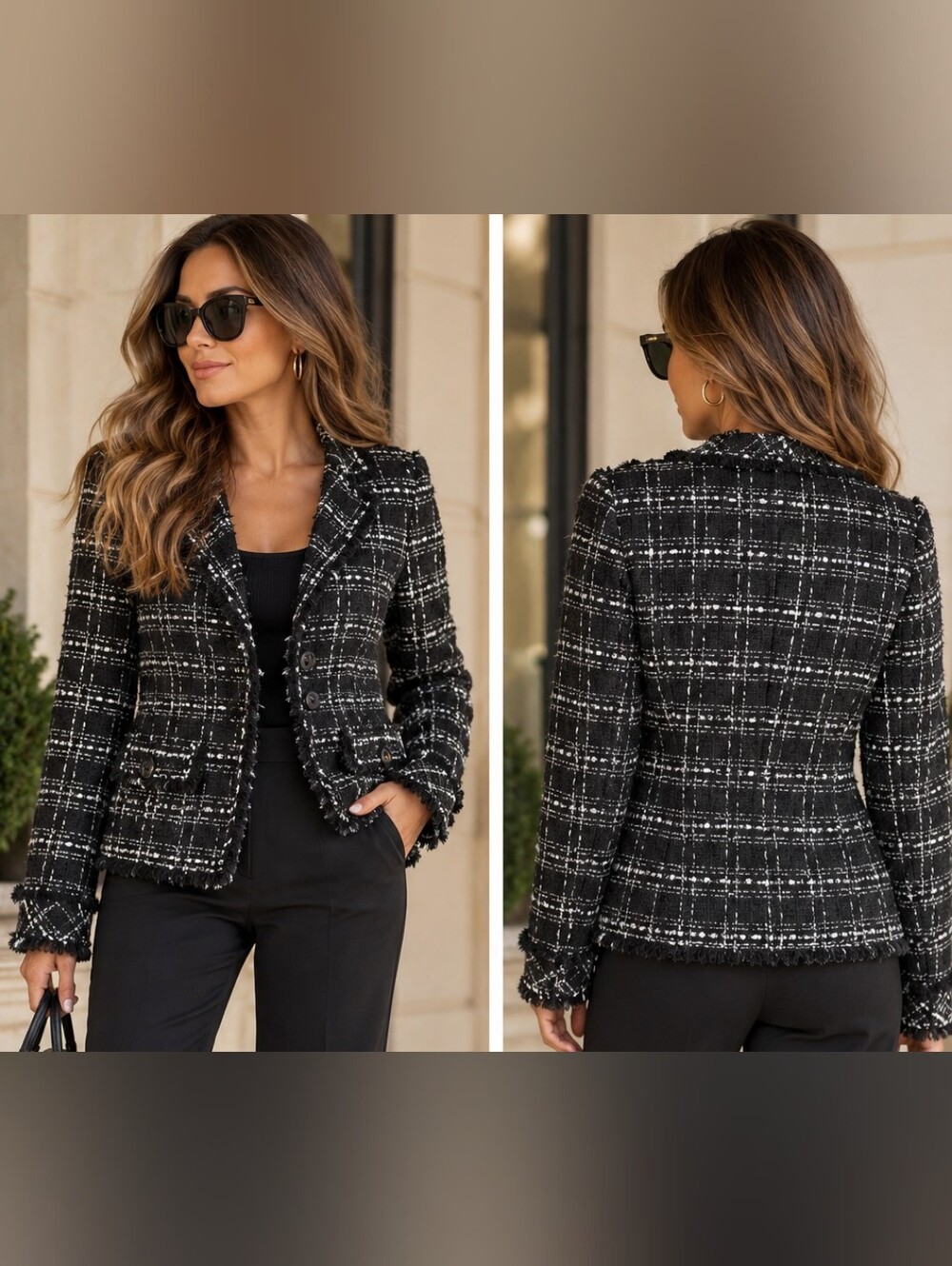 Ann Taylor Tweed Blazer Size 4 Black White Quiet Luxury Old Money Preppy Office